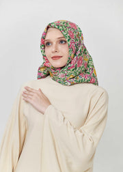 Garden Bloom Silk Hijab - Verdant Rose by Minnaba